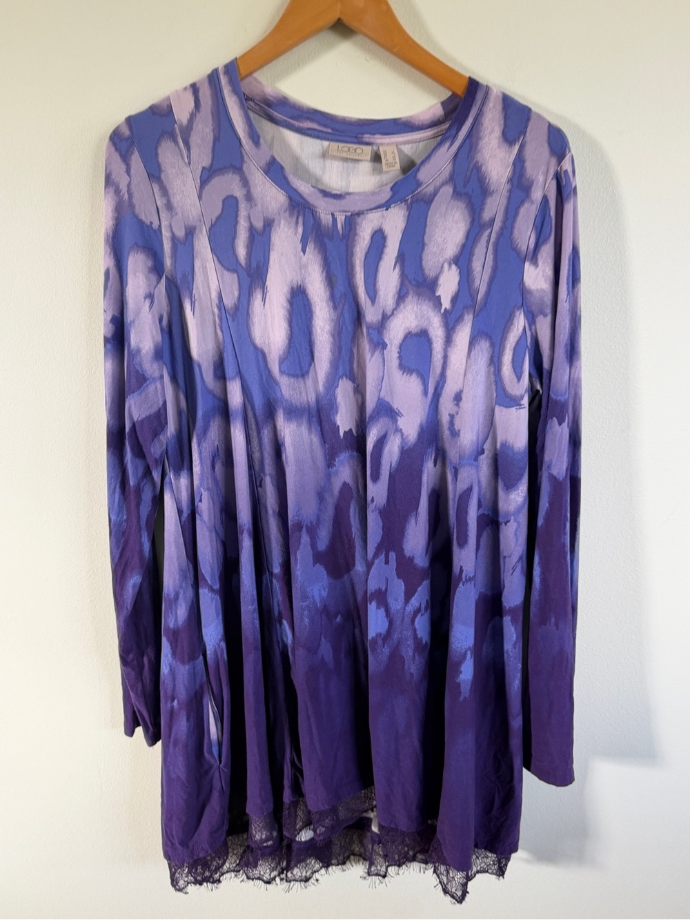 LOGO by Lori Goldstein Purple Ombre Animal Print Long Sleeve Top large